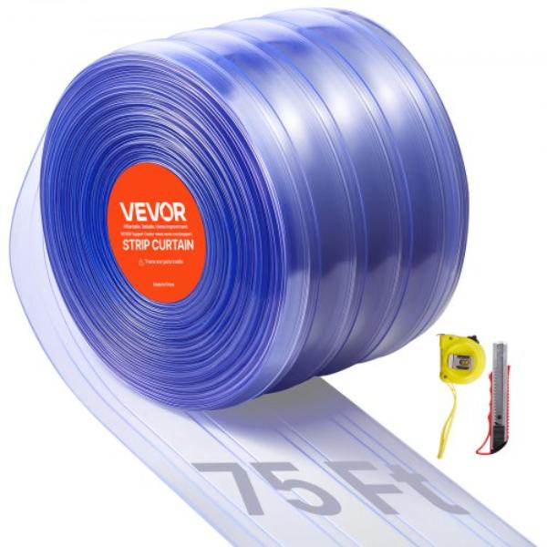 Picture of Vevor JZPVC75X81PCSTMJDV0 Clear PVC Strip Curtain - 75 ft. x 8 in. - Ribbed Plastic Door Strip Bulk Roll - Walk in Freezer Cooler Curtain Strips for Doorways
