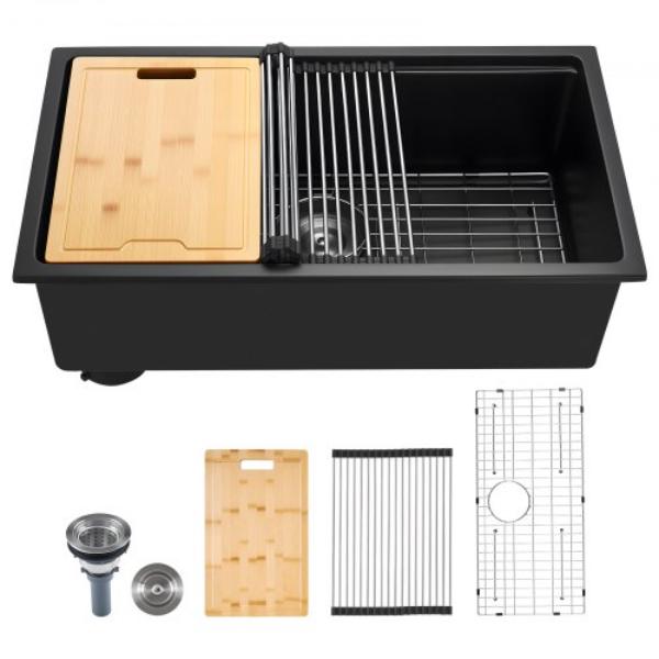 Picture of Vevor HGYCFSCTXPDCRIDZ3001V0 30 in. Kitchen Sink Workstation - Undermount Granite Sink - Drop-In Single Bowl Farmhouse Basin - Black