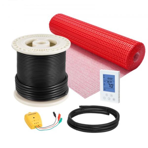 80 sq. ft. Electric Radiant Heated Floor System - 120V with Decoupling Membrane & Smart Control Thermostat & Alarm for Tile - Stone - Vinyl