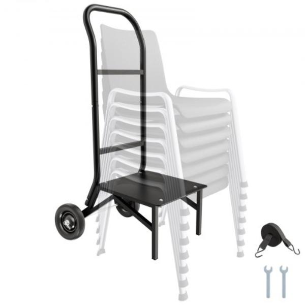 Folding Chair Rack - 150 lbs - Heavy-Duty Chair Cart for Stacking 10 Chairs - Multi-Function Metal Chair Storage Dolly - Rubber Wheels - Matte Black