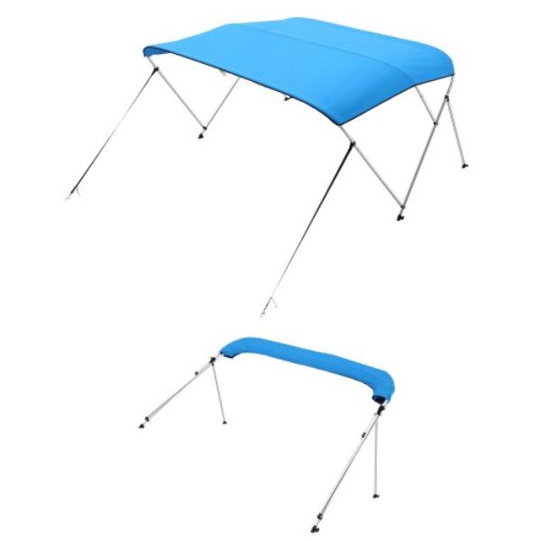 3 Bow Boat Bimini Top - 600D Polyester Canopy - Aluminum Alloy Frame - Waterproof & Sun Shade - Pacific Blue - 72 x 73-78 x 46 in.