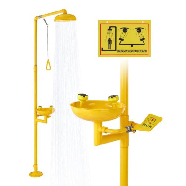 FHSXYQ20241JUBKCE001V0 Emergency Shower Eye Wash Station - 304 Stainless Steel - OSHA-Approved - Yellow - 34.25 x 15.75 x 91.73 in.