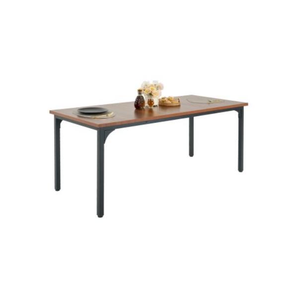 Rectangle Dining Table - 71 in. - Large Wood Table for 6-8 Person - Farmhouse Dinner Furniture - Rustic Conference Desk with Iron Legs - Brown