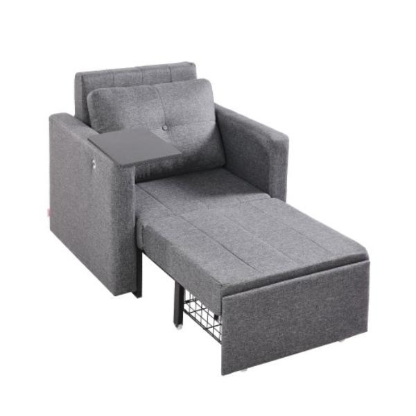 Sleeper Sofa Bed - Convertible Sleeper Bed - Gray - 5 Adjustable Angles Backrest - Single Pull Out Sofa Couch with 2 Wheels & Bottom Storage