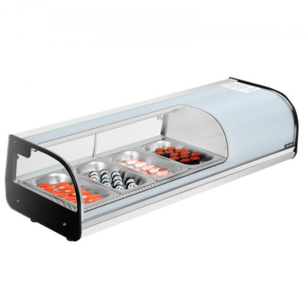 Picture of Vevor LZSSZSJTSYX43MWPE001V1 Sushi Display Case Refrigerator - 1.5 cu. ft. Commercial Sushi Case - 4-Pan Countertop Showcase with Curved Glass - LED Lighting - Digital Temperature Control