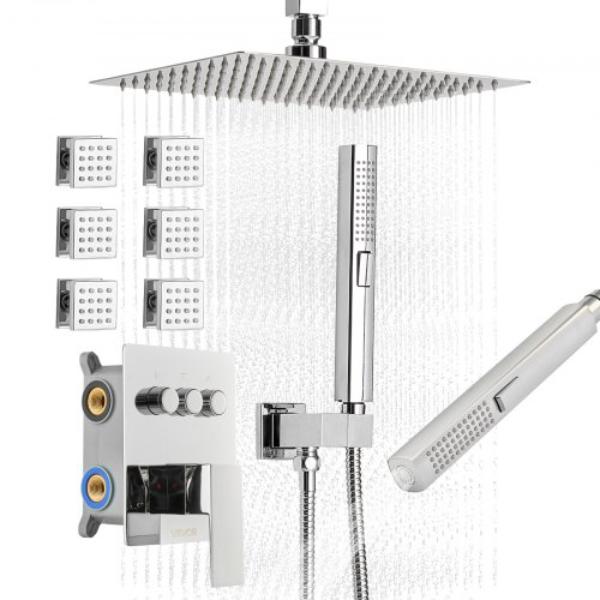 DPBPHSPHSTZXYOBAB001V0 Shower Faucet Set - 10 in. Ceiling Mount Rainfall Shower System with 6 Body Jets & 2 in 1 Handheld Spray - Chrome