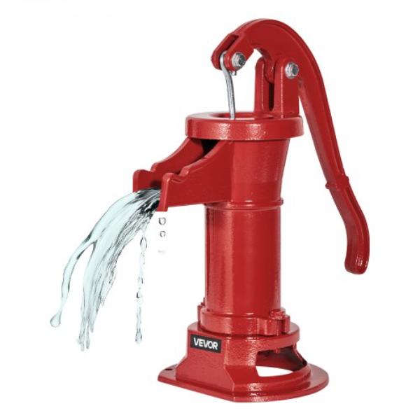 SDYSBBTZTHS0MJVWP001V0 Well Hand Pitcher Pump - 25 ft. Maximum Lift - Antique Cast Iron Manual Water Pump - NPT 1.25 in. Connection - Red