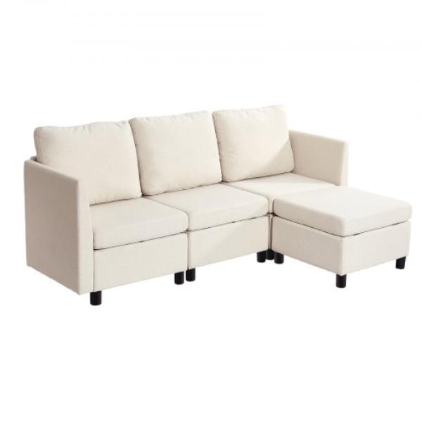 3-Seater Modular Sofa - Cloud Sectional Couch with Ottoman & Hidden Storage - Upholstered Couch for Living Room - Bedroom - Beige