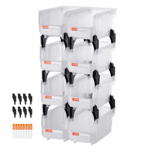 DDWLX8GZ5LTMCQQ5O001V0 Plastic Stackable Storage Bins - Transparent - 10.9 x 5.5 x 5.1 in. - Pack of 8