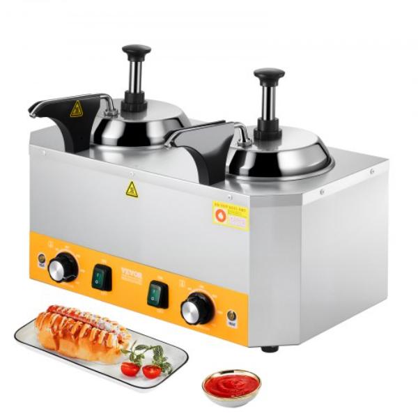 Picture of Vevor DRNZBX1300WFZIZK0001V1 Electric Cheese Dispenser - 2.4 x 2 Liter Commercial Hot Fudge Warmer - 86-230 deg Temp Adjustable Nacho Cheese Warmer