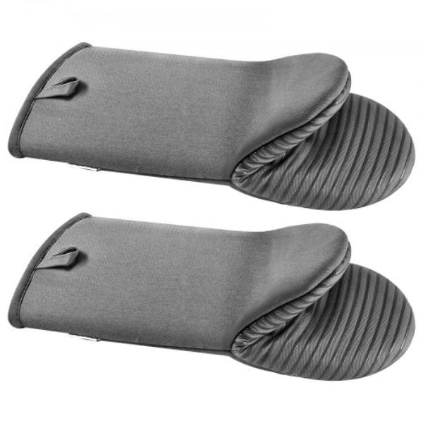 Picture of Vevor KXSTM2JT00008RCXY001V0 Mini Oven Mitt Set - Non-Slip Silicone Strips - High Heat Resistant to 500 deg F - Lightweight Cotton Baking Mitts - 13.07 x 6.1 in. - 2 No-Marks Hooks - 2 Piece