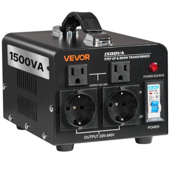 Voltage Converter Transformer - 1500VA Heavy Duty Step Up & Down Power Transformer 110V to 220V with US Outlets EU Outlets Power Cord