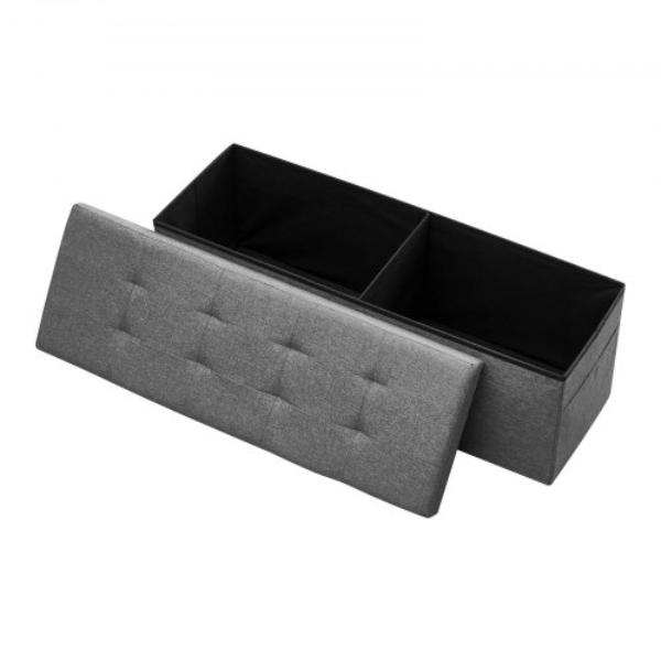 Foldable Storage Ottoman Bench - Gray - Supports 660 lbs - Upholstered Storage Chest - Large Space for Living Room - Bedroom - Entryway