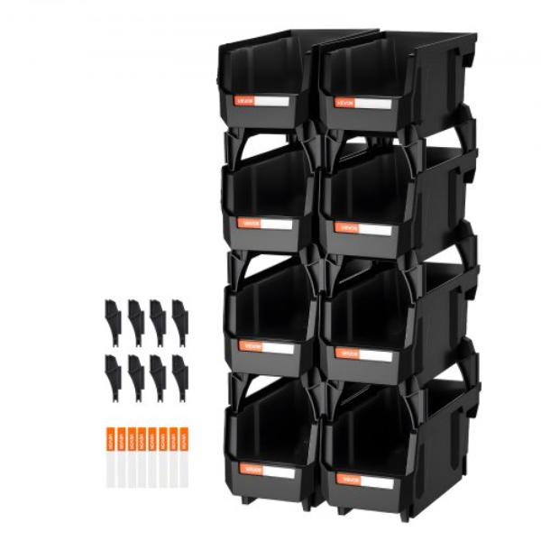 DDWLX8GZ5LHS988AE001V0 Plastic Stackable Storage Bins - Black - 10.9 x 5.5 x 5.1 in. - Pack of 8