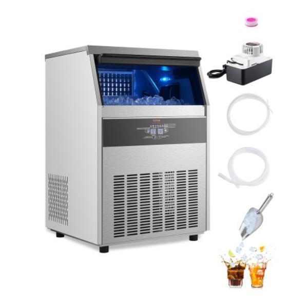 Picture of Vevor ZHSKU00000000000160 Commercial Ice Maker Machine - 160 lbs per 24 Hour - 66 lbs - 80 Ice Cubes in 15 Minutes - LED Digital Display - Freestanding - Self-Cleaning