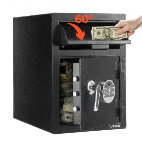 1.2 cu. ft. Black Drop Safe - Large Front Drop Slot Safe Box with Digital Keypad - Heavy Duty 2 Tiers Cash Depository Box with Spare Keys