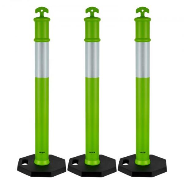 Traffic Delineator Posts - 48 in. Traffic Safety Cones - Green - Heavy Duty for Construction Site - Parking Lot - Crowd Control - Pack of 3