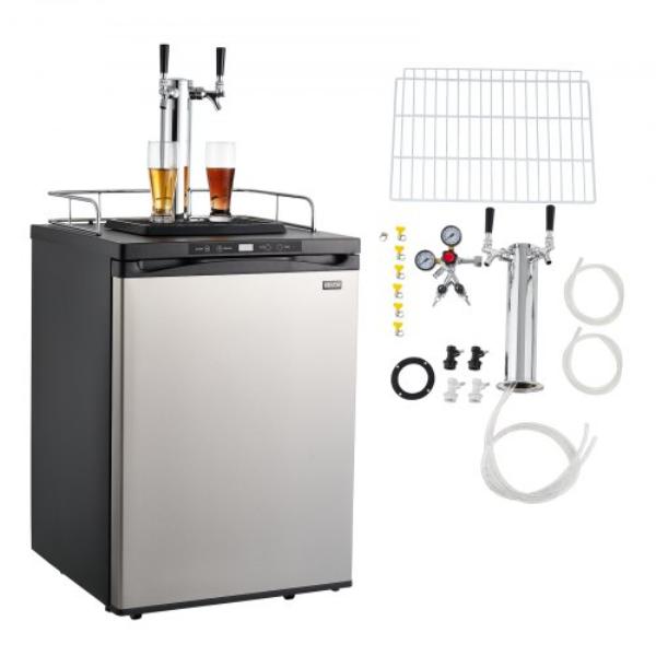 Picture of Vevor SJJSLSPJFPQSBDAJX001V1 Beer Kegerator - Dual Tap Home Draft Beer Dispenser for Ball Lock - Full Size Keg Refrigerator with 5lbs CO2 Tank - Hold 2 Sixth - 2 Slim - 162 Liter