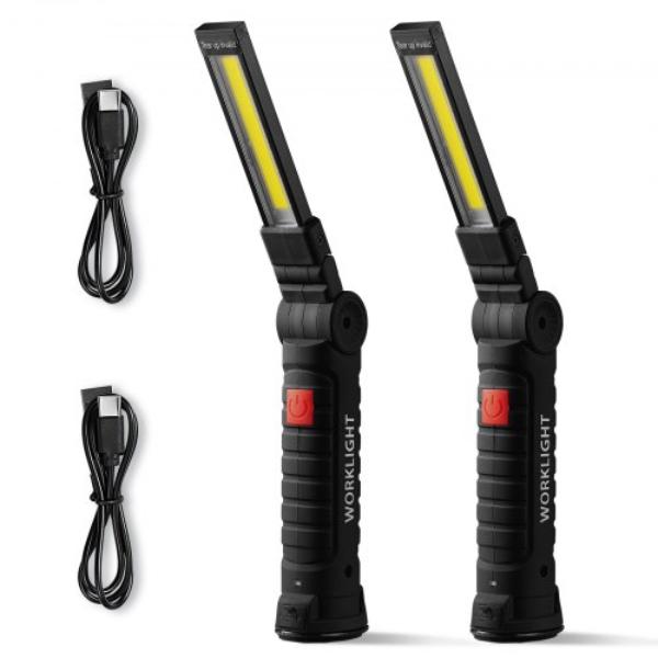 Rechargeable LED Work Light - 1200 Mah - Magnetic Mechanic Flashlight - 360 deg Rotation - 5 Lighting Modes - Foldable Grill Lamp - Pack of 2
