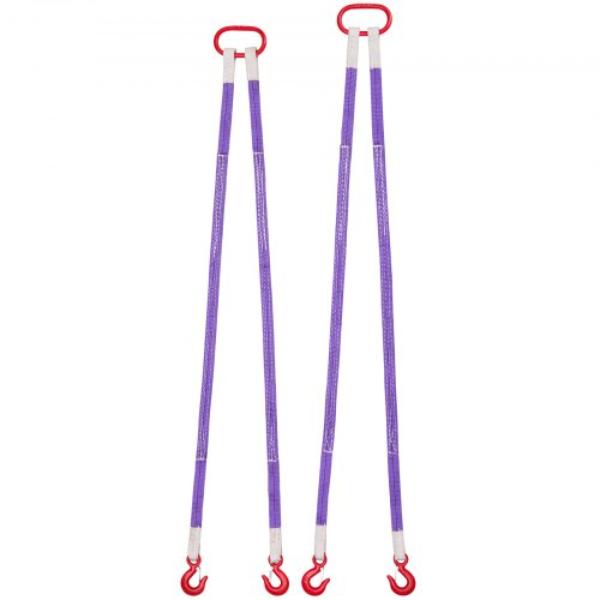 Lifting Sling Straps - Two-Leg Polyester Bridle Sling with Hooks - 4400 lbs - 5 ft. Heavy Duty Rigging Strap for Engines Cranes Hoists - 2 Piece