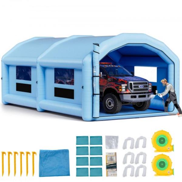 Inflatable Paint Booth - 32.81 x 19.69 x 13.12 ft. - Inflatable Spray Booth with 950W & 1100W Blowers - Truck - Furniture - Automotive Sheet