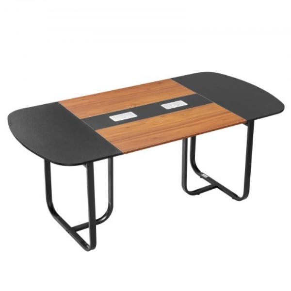 Conference Table - 6 ft. Oval Office Meeting Table for 6-8 Person - Modern Seminar Desk with Metal Legs - Large Meeting Desk - Black & Brown