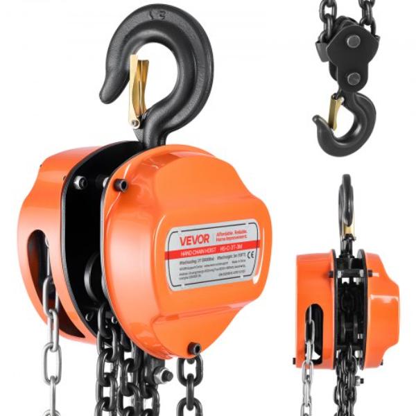 Hand Chain Hoist - 3 Ton 6600 lbs - Manual Chain Block with Upgrade G80 Galvanized Chain - 10 ft. Lifting Height - Heavy Duty Pulley Hoist - Orange