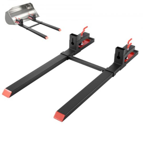 Pallet Forks - 4000 lbs Clamp on Pallet Forks - 60 in. Total Length Heavy-Duty Tractor Fork with Adjustable Stabilizer Bar - Black