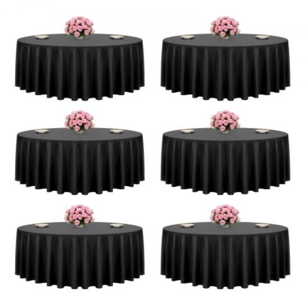 Picture of Vevor DLZB120YCHS6CPU1U001V0 120 in. Black Round Tablecloths - Stain- & Wrinkle- Resistant - Machine Washable Table Cloths - Polyester Fabric Table Covers - Pack of 6