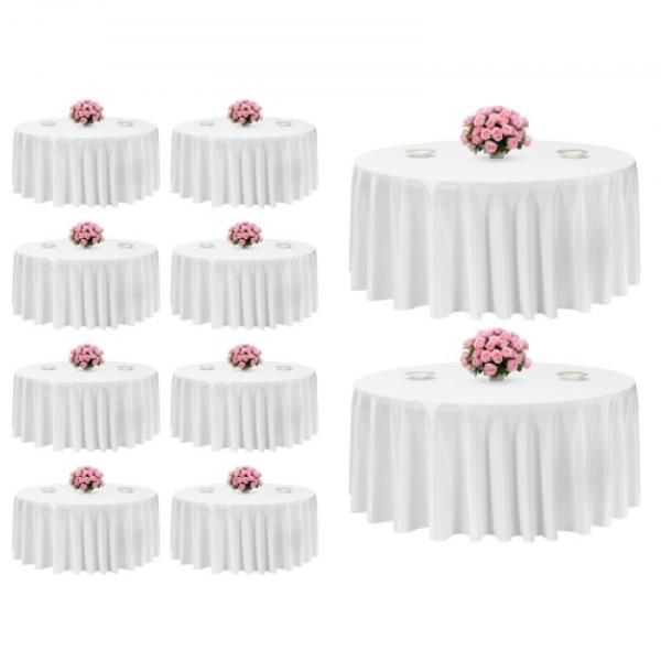 132 in. White Round Tablecloths - Stain- & Wrinkle- Resistant - Machine Washable Table Cloths - Polyester Fabric Table Covers - Pack of 10