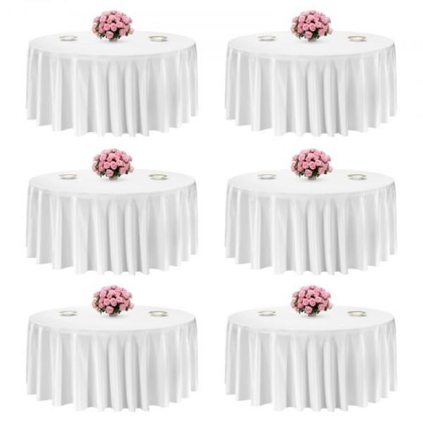 Picture of Vevor DLZB132INCHBQ9NPD001V0 132 in. White Round Tablecloths - Stain- & Wrinkle- Resistant - Machine Washable Table Cloths - Pack of 6