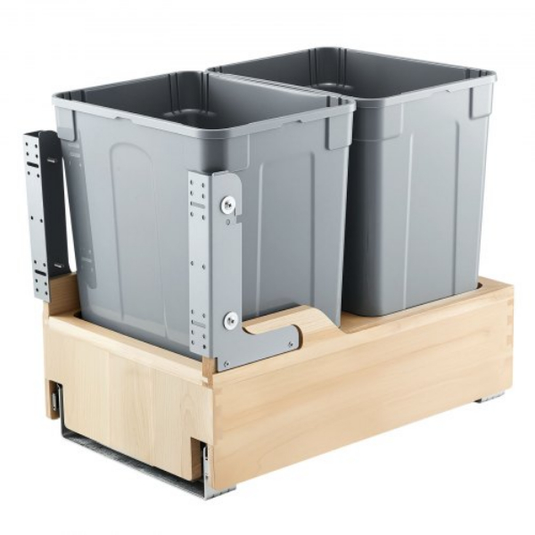 35 qt. x 2 Wood Pullout Double Under Sink Garbage Trash Can for Kitchen Cabinets with Heavy Duty Metal Soft Close Sliding System & Door Kit