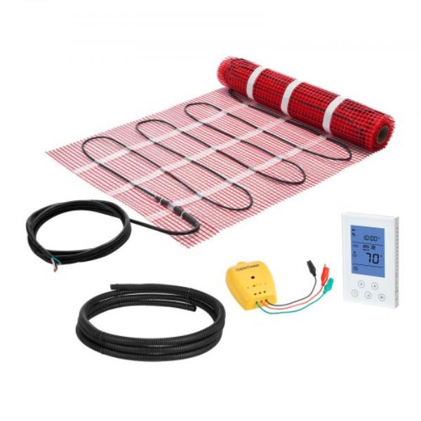 15 sq. ft. Self-Adhesive Mesh Floor Heating Mat System - 120V Electric Radiant Heated Floor System with Smart Control Thermostat & Alarm