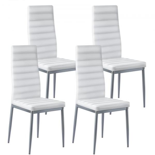 Modern Dining Room Accent Chairs - Upholstered Leather Side Chair for Dining Tables - Space-Saving Kitchen Table Chair - White - Set of 4