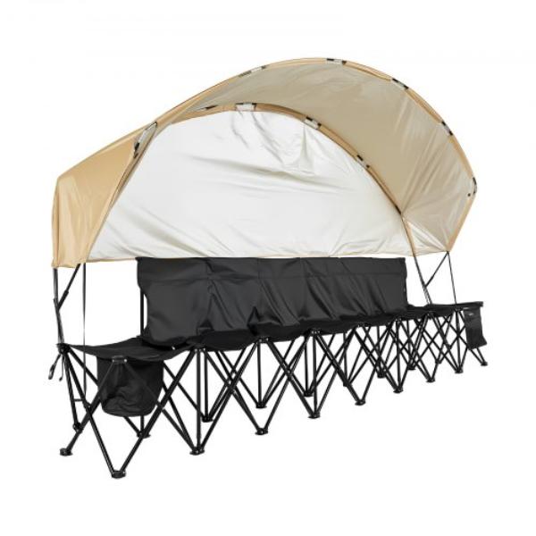 Portable Folding Bench - 6 Seat Soccer Bench - Black - Lightweight Sideline Seating with Storage Pockets - Cup Holders & Carrying Bag
