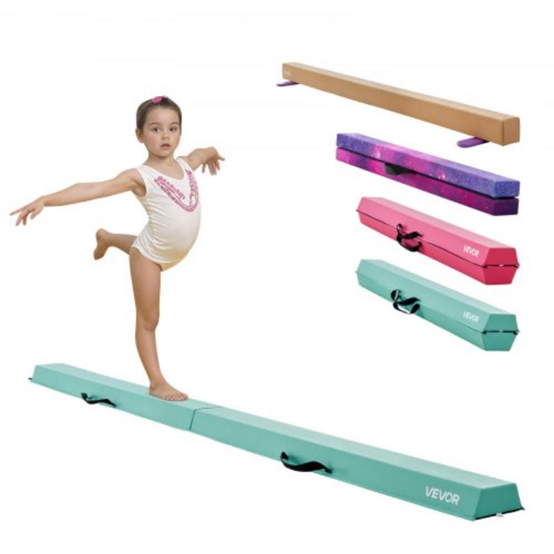 BKSJPHM8FT6IAHKQQ001V0 8 ft. Folding Balance Beam for Kids - 200 lbs Stable Support Gymnastics Floor Beam with Non-Slip Mats, Mint Green