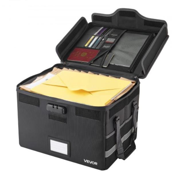 Fireproof Document Box - Heat Insulated - Waterproof - Lock - Portable File Storage Security Organizer - Home Office Travel Use