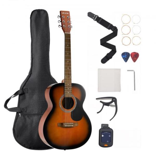 Dreadnought Acoustic Guitar - 40 in. - 6-String Sunburst Solid Top Guitar - Beginner Bundle with Gig Bag - Tuner - Strap - Steel Strings - Picks