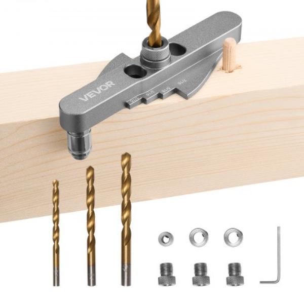 ZJJZDXZKJJJYJDU8C001V0 Doweling Jig Kit - Self Centering Dowel Drill Jig - Drill Bit Set 0.25 - 0.312 - 0.375 in. - Aluminum Alloy Woodworking Tools