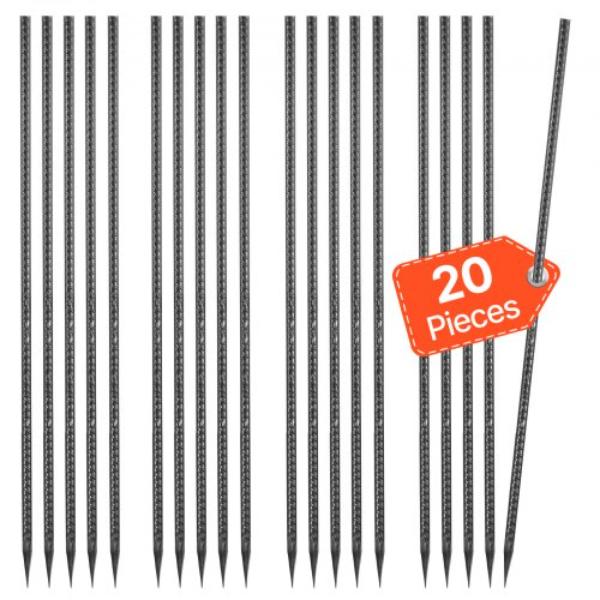 Rebar Stakes - 24 in. - Heavy-Duty 0.47 in. - Straight Galvanized Steel Ground Anchors with Chisel Point End & Rust-Resistant Coating - Pack of 20