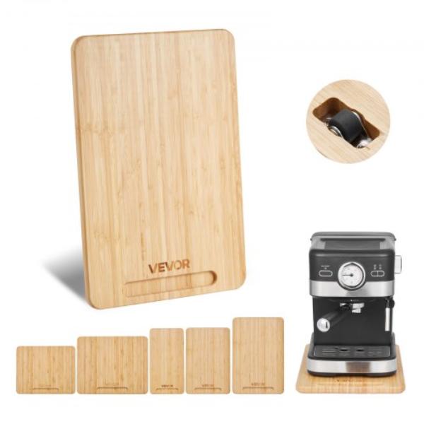 Picture of Vevor CFSBHK1495INKH34B001V0 Appliance Slider - 14 x 9.5 in. Rolling Tray Natural Wood with Rubber Wheels & Hollow Handle - Small
