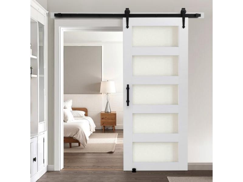 GCMFHBBLMTZBBJ4NV001V0 32 x 84 in. High-Strength MDF Panel & Glass Sliding Barn Door with Hardware Kit