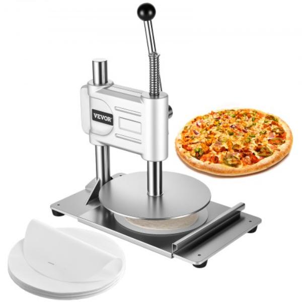 Picture of Vevor SDYMJ9YCBXGSQNEGM001V0 Manual Pizza Dough Press Machine - 9.5 in. Pizza Pastry Press Plate - Stainless Steel Bread Presser - Commercial Chapati Sheet Crust Maker with Handle - 100 Piece