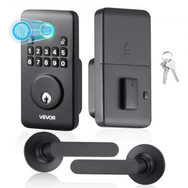 Fingerprint Door Lock Set - Electronic Biometric Deadbolt Keyless Entry Door Lock with Handle - Pioneering Easy-Grip Design - Matte Black