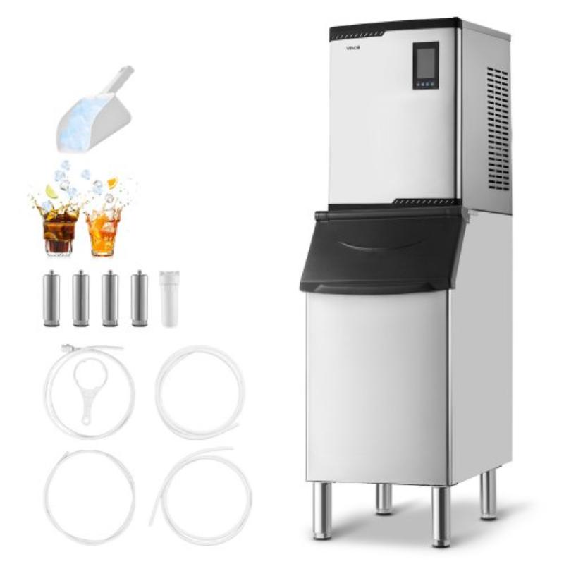 Picture of Vevor ZHSKU00000000000498 Commercial Ice Maker Machine - 800 lbs & 24H Ice-Making Machine with 300 lbs Stainless Steel Storage Bin - Auto Self-Cleaning Ice Maker with Touchscreen