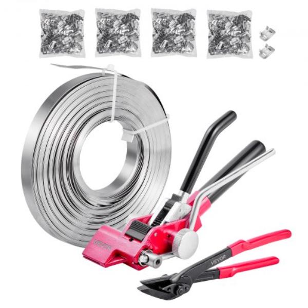 Steel Banding Strapping Kit - Heavy Duty Banding Sealer Tool with 400 ft. Binding Straps - 400 Metal Clasps - Manual Pallet Packaging Strapping Kit