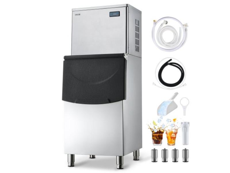 Picture of Vevor ZHSKU00000000000543 650 lbs 24H Commercial Ice Maker Machine with 250 lbs Stainless Steel Storage Bin