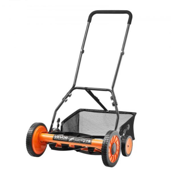 18 in. Push Reel Lawn Mower - 5 Blades Manual Push Mower - Adjustable Cutting Height 1.37-2.44 in. - Walk-Behind Lawn Mowers with Grass Catcher Bag