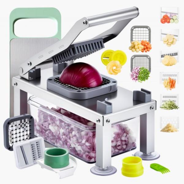 Picture of Vevor JSSWQSJQDQSQMTONT002V0 Vegetable Chopper Mandoline Slicer - All-in-1 Food Veggie Cutter - Cheese Grater Onion Potato Dicer - Container - Salad Spiralizer Kitchen Gadgets & Essentials