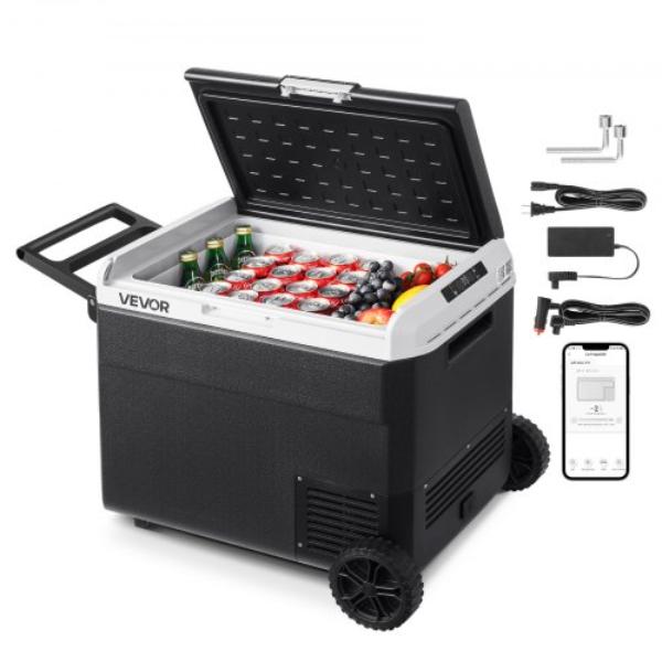 Picture of Vevor GLCZBXX60LDMFU0W3001V1 12V Car Refrigerator - 63.4 qt. Portable Electric Cooler with Wheels & Handle -4-68 deg 12-24V DC 100-240V AC Compressor Freezer for Outdoor Camping Travel RV